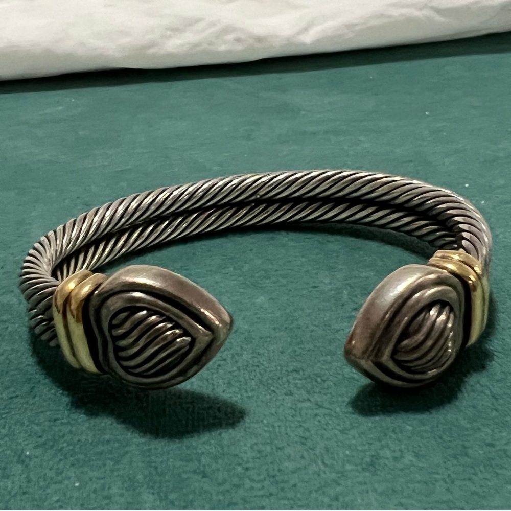 David Yurman 
Silver Double Cable Heart Cuff Bracelet with Gold Accents
